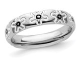Sterling Silver Flower Ring band with Black Enamel